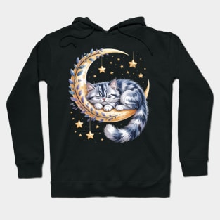 Crescent Moon British Longhair Cat Highland Straight Hoodie